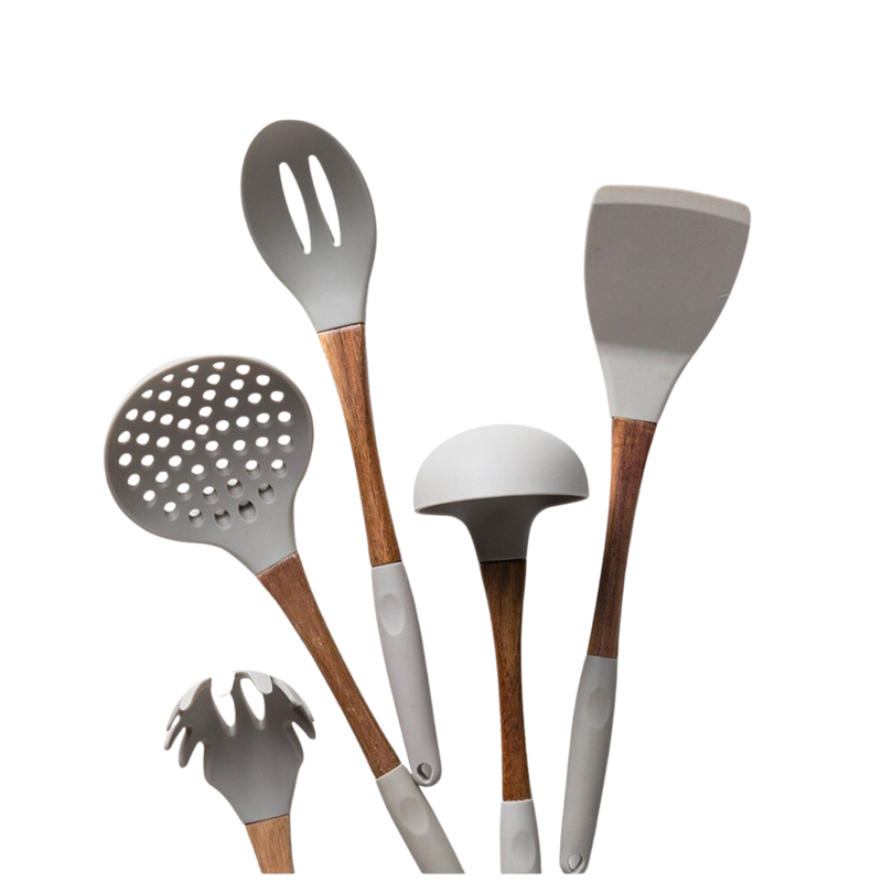 Heat Resistance Silicone Cooking Tools with Wooden Handle