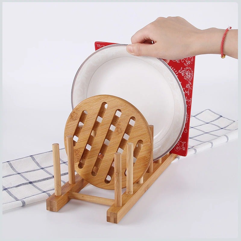 Bamboo Dish Rack Kitchen Organizer