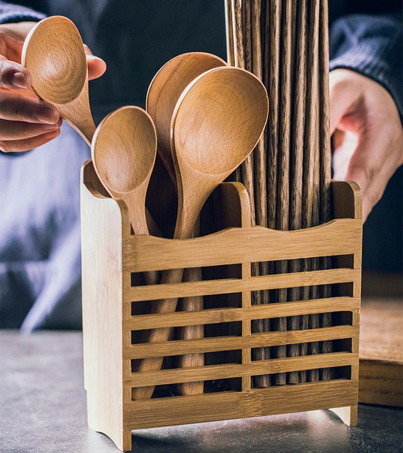 Bamboo Cutlery Storage Rack