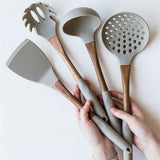 Heat Resistance Silicone Cooking Tools with Wooden Handle