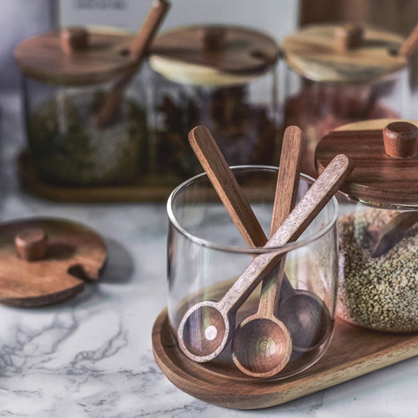 Wooden Lid Spice Jars Container Set