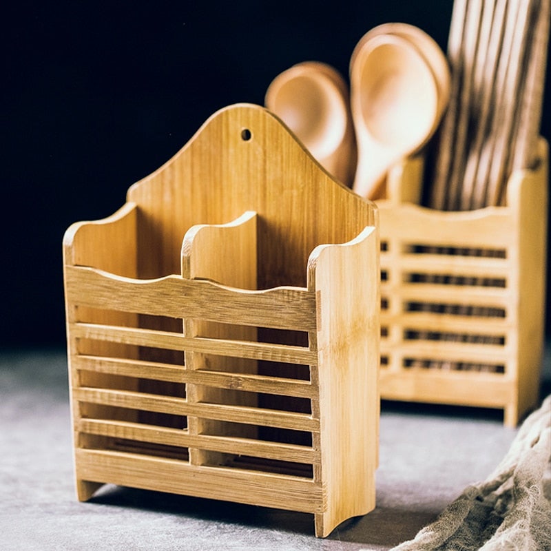 Bamboo Cutlery Storage Rack