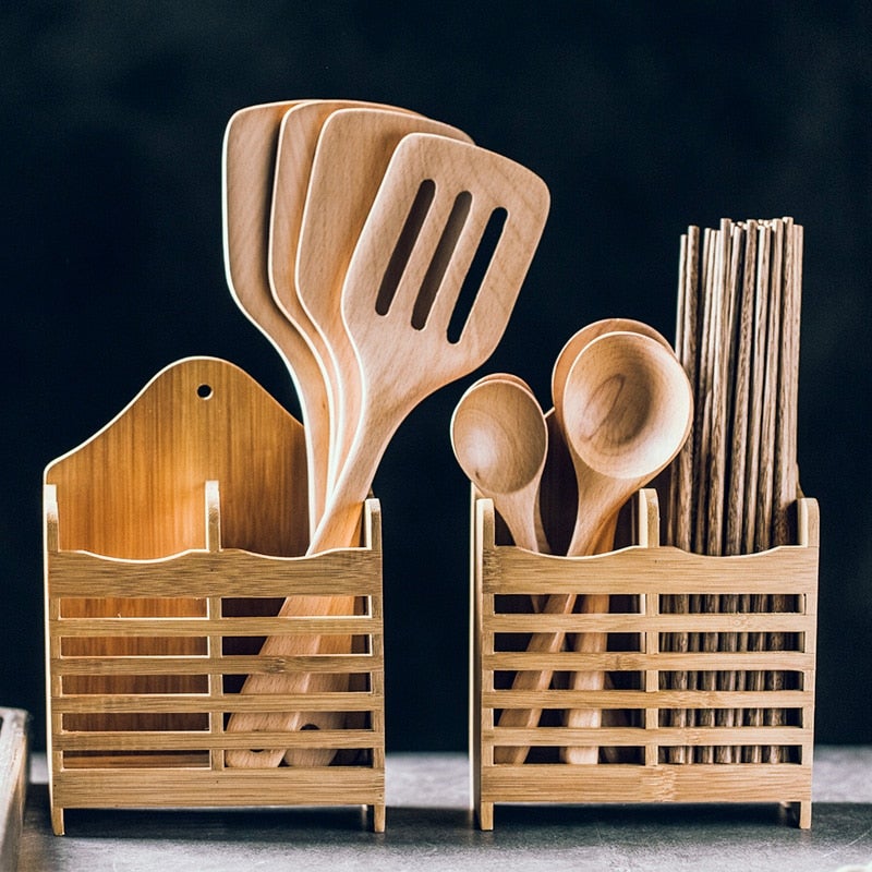 Bamboo Cutlery Storage Rack