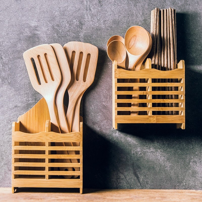 Bamboo Cutlery Storage Rack