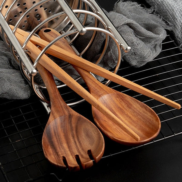 Wooden Kitchen Tongs Set
