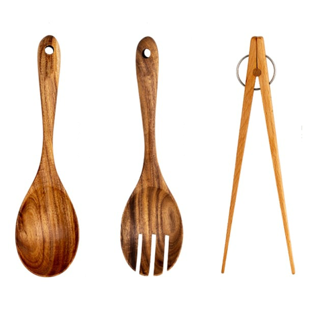 Wooden Kitchen Tongs Set