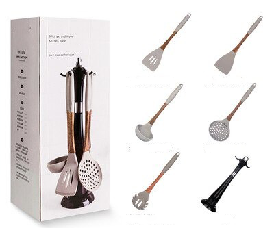 Heat Resistance Silicone Cooking Tools with Wooden Handle